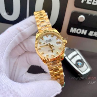 Swiss Replica Presidential Rolex Datejust 28mm Watch White MOP Dial Gold President